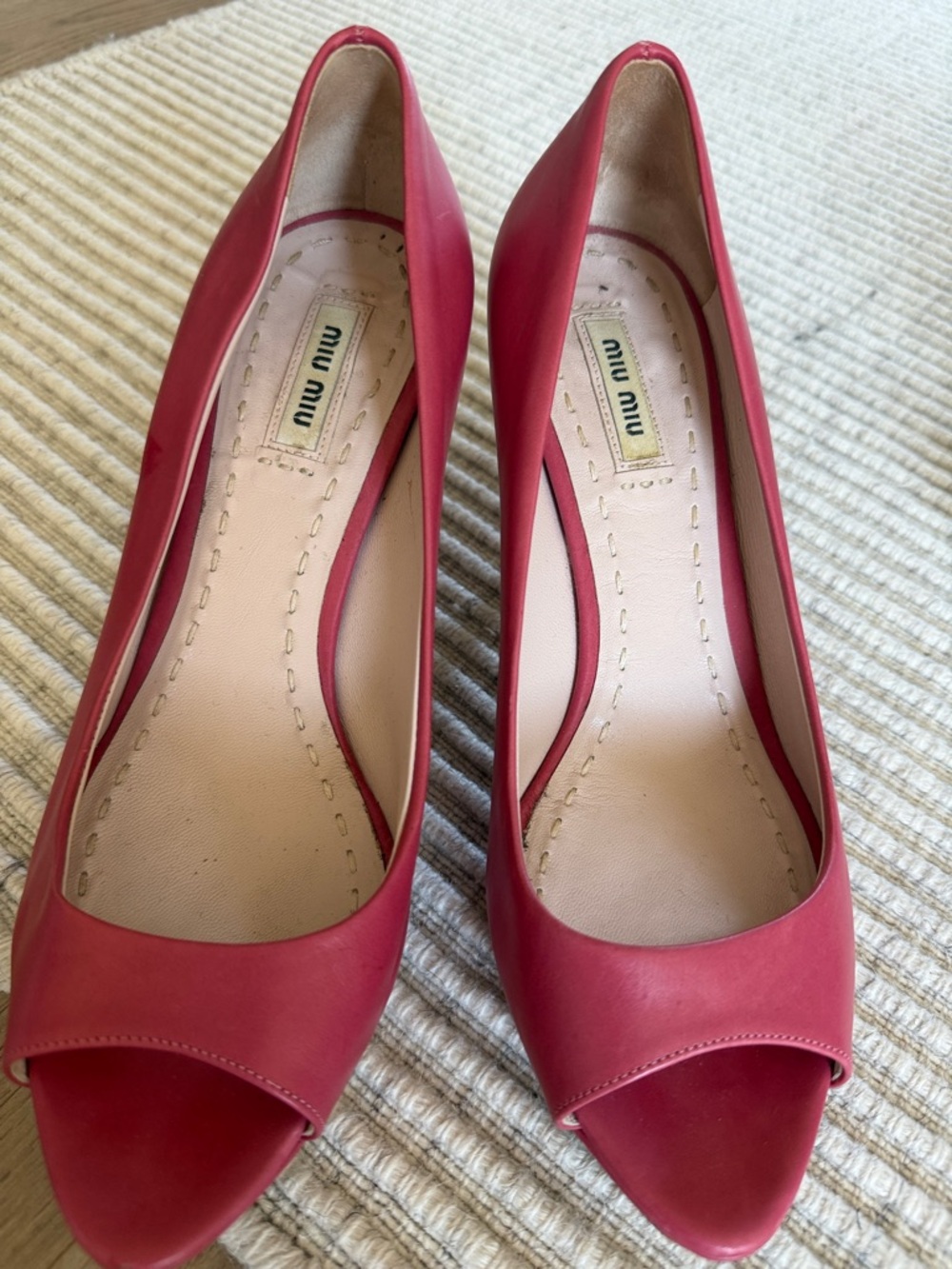 Miu Miu Pink Peep-Toe Leather Pumps, size 38, made in Italy